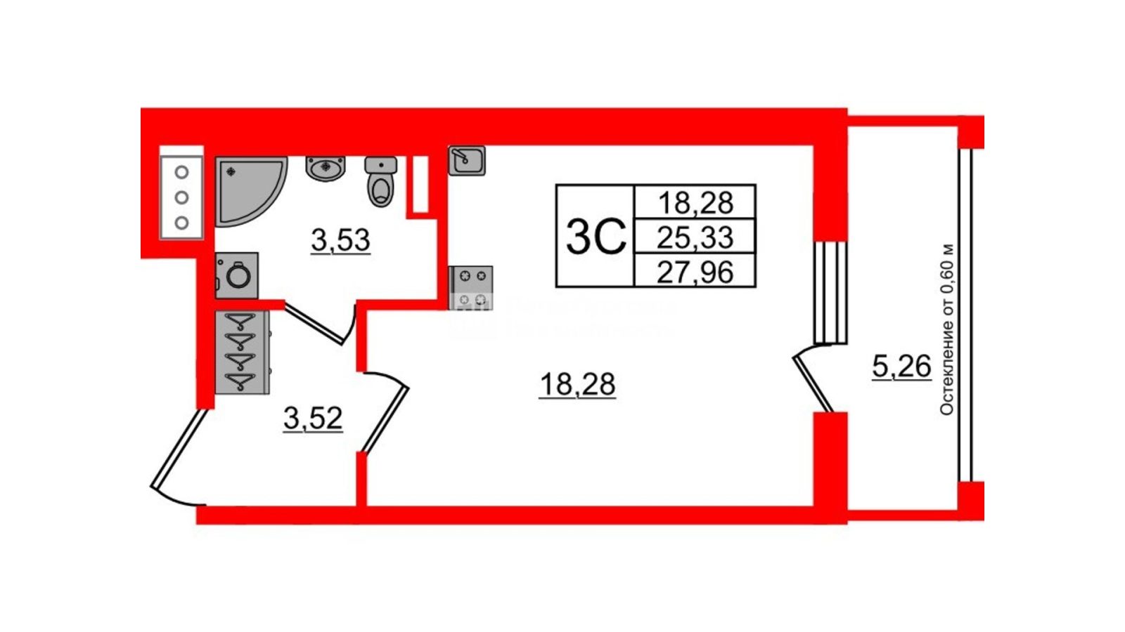 Планировка: студия, 25,3 м²