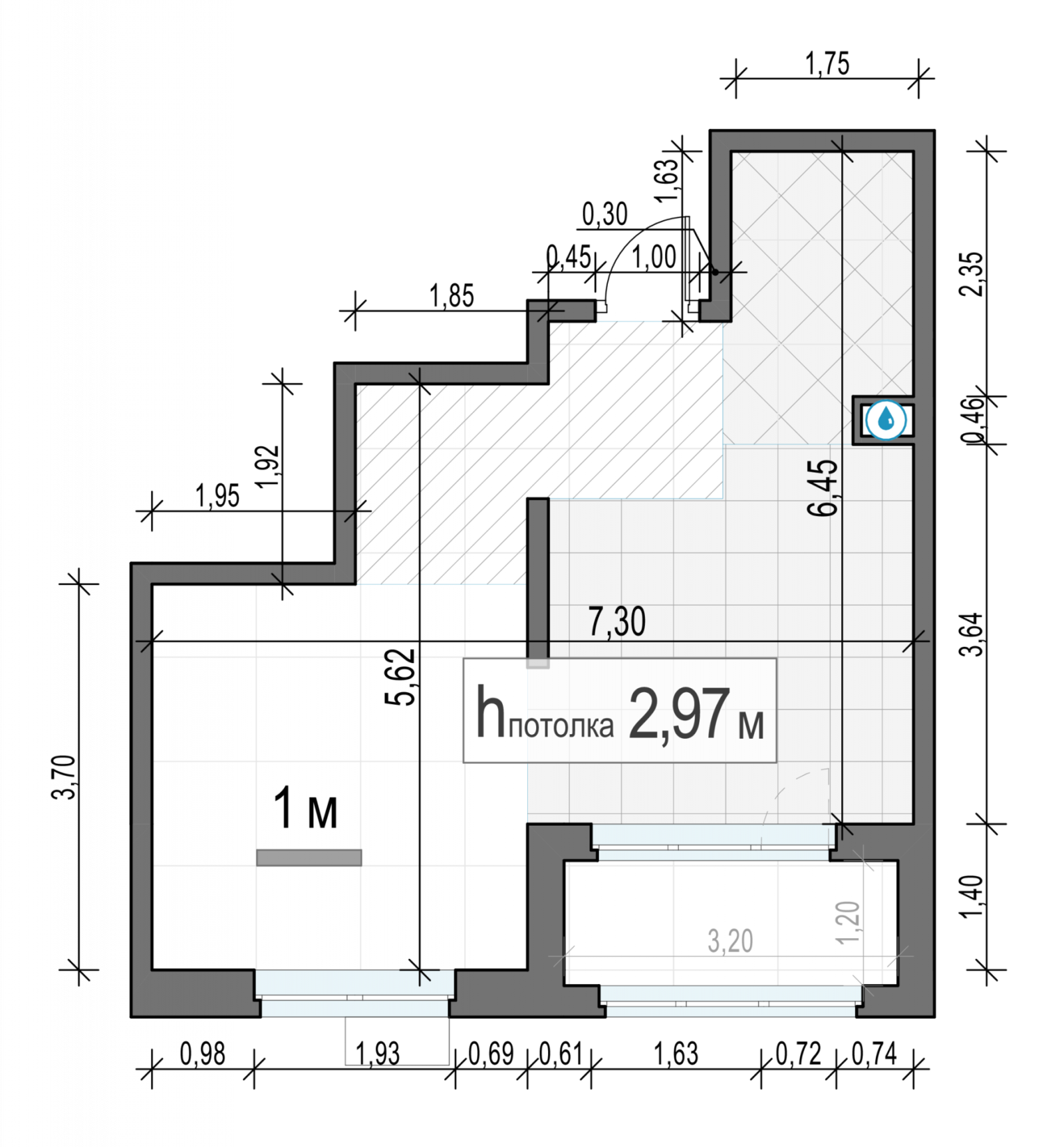 Планировка: 1-комнатная квартира, 35,9 м²