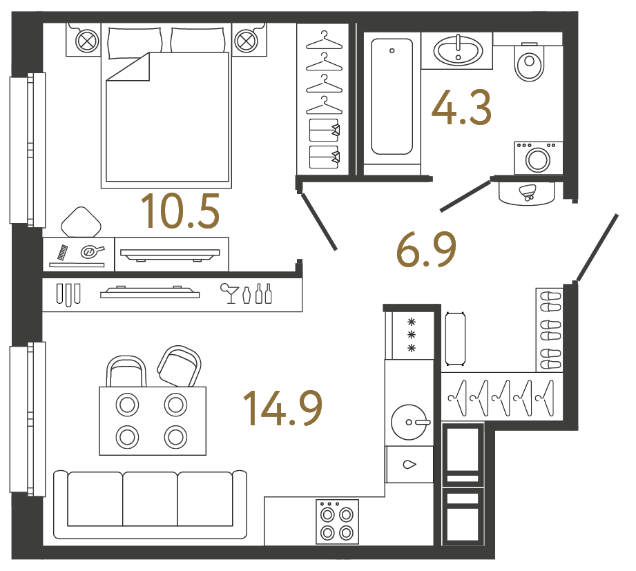 Планировка: 1-комнатная квартира, 36,6 м²