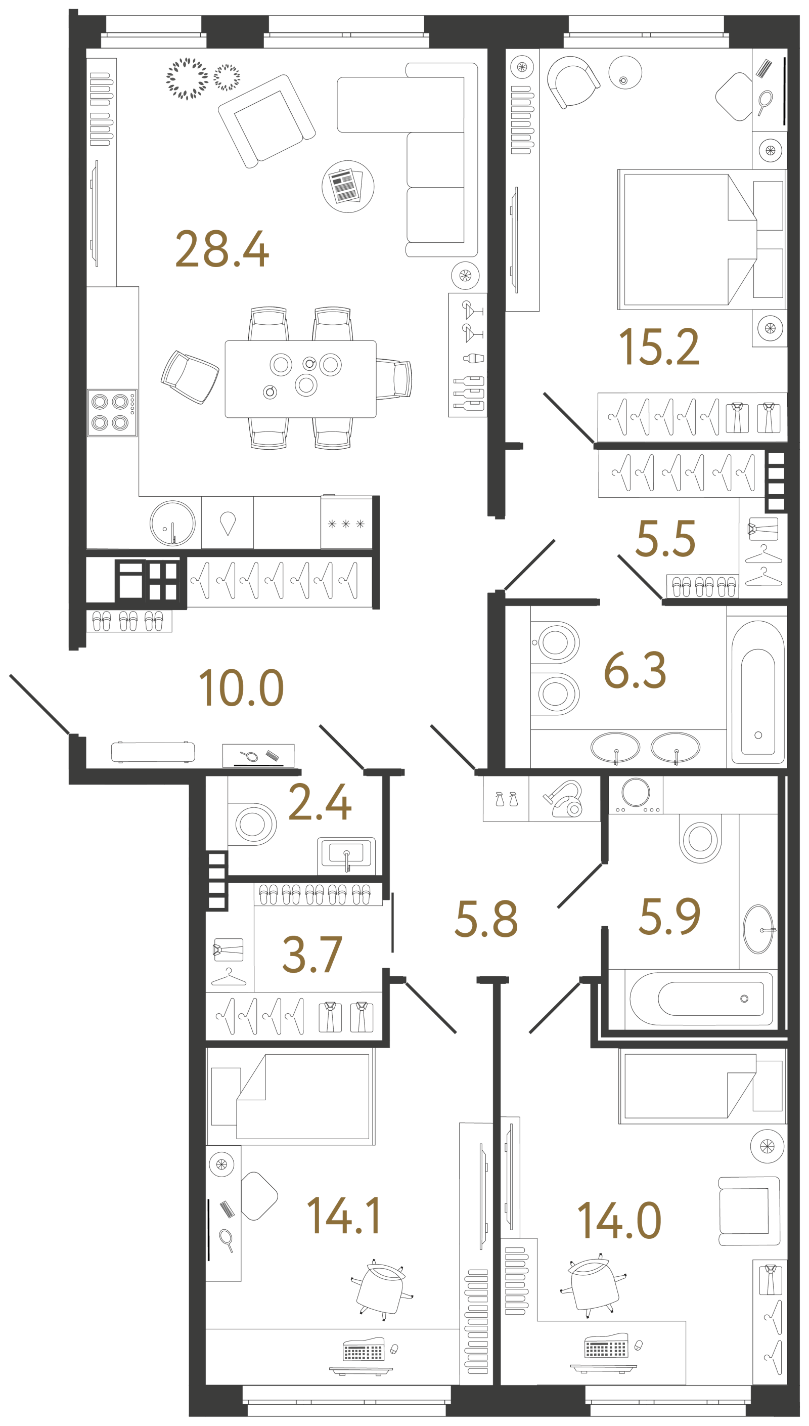 Планировка: 3-комнатная квартира, 111,3 м²