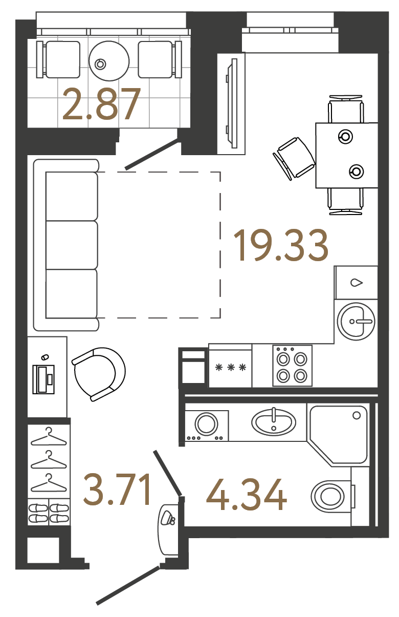 Планировка: студия, 27,4 м²
