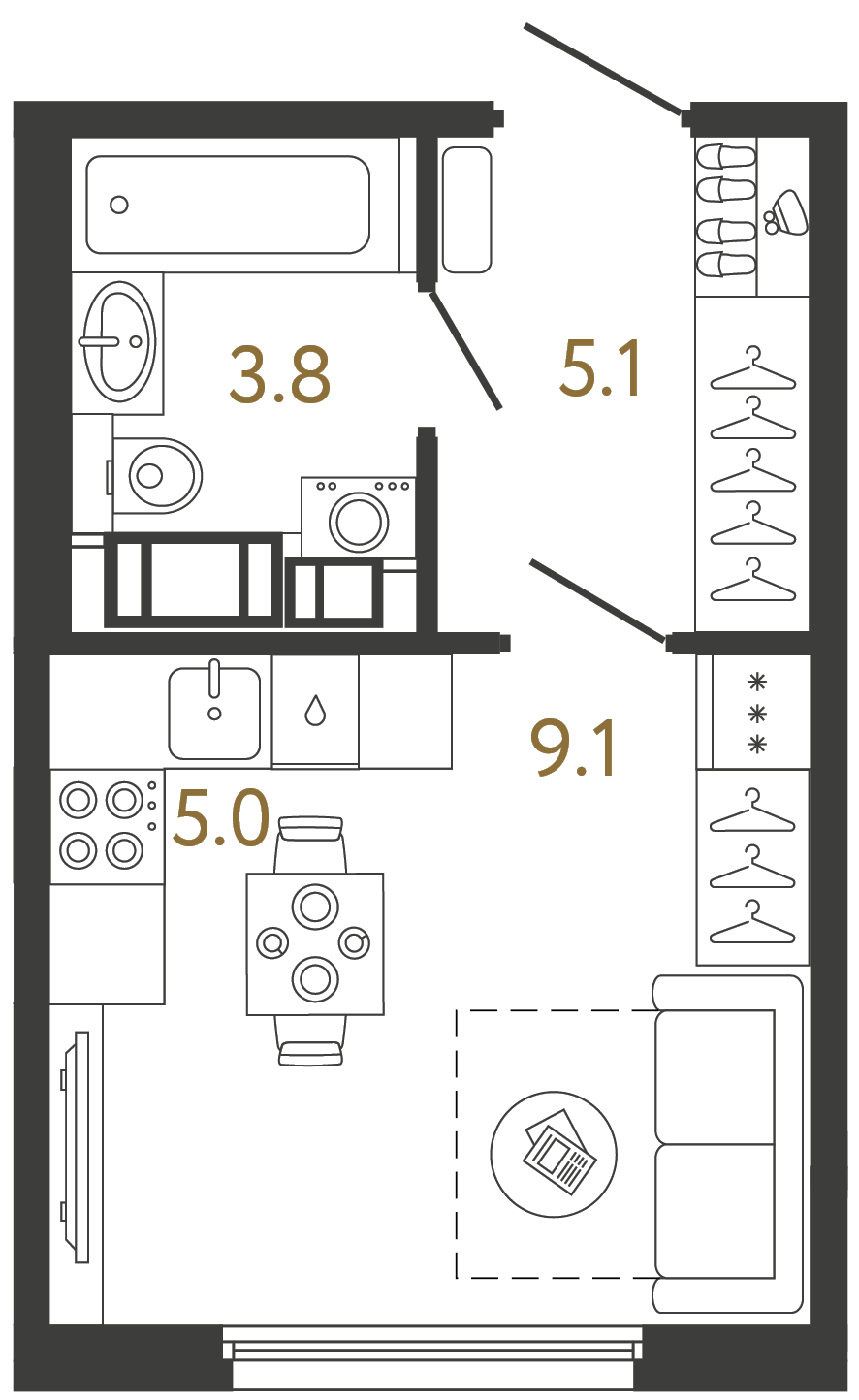 Планировка: студия, 23,0 м²