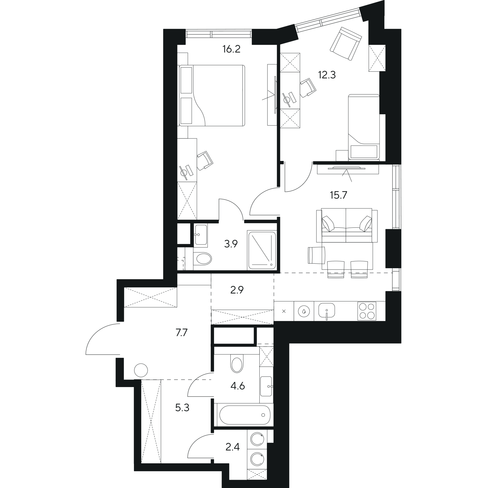 Планировка: 3-комнатная квартира, 71,0 м²