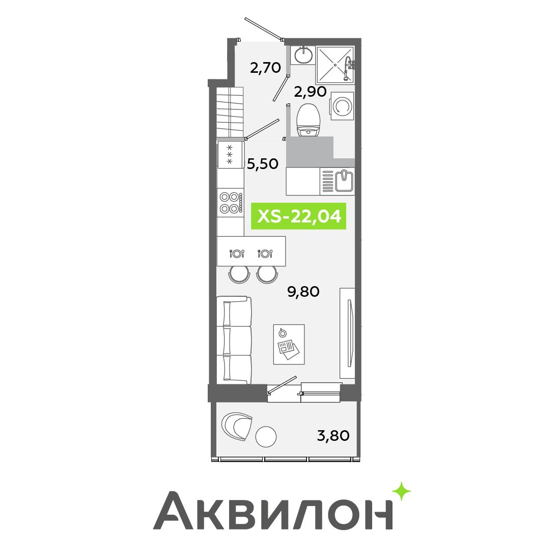 Планировка: студия, 22,0 м²