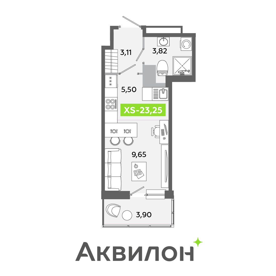 Планировка: студия, 23,3 м²