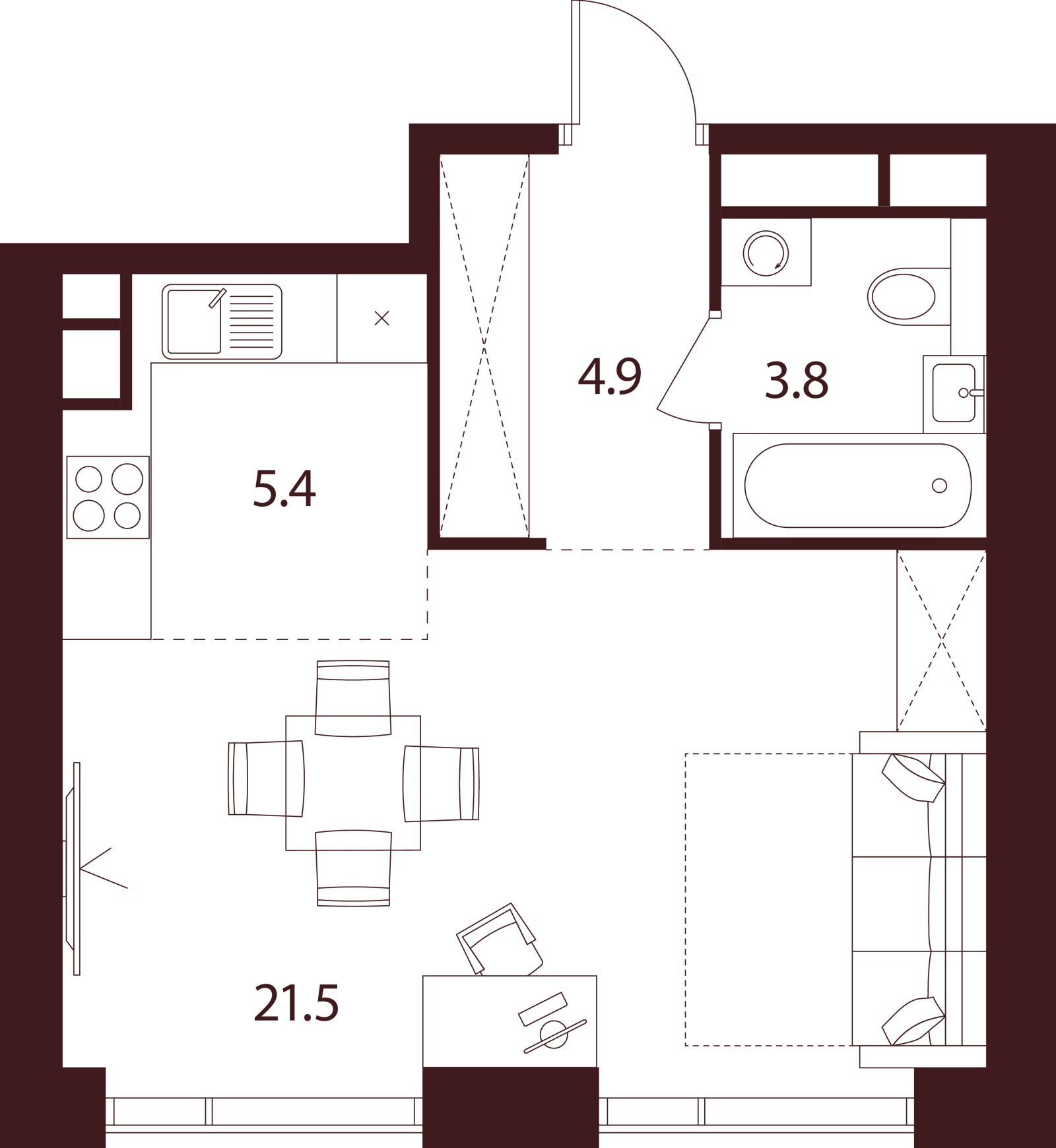 Планировка: студия, 35,6 м²