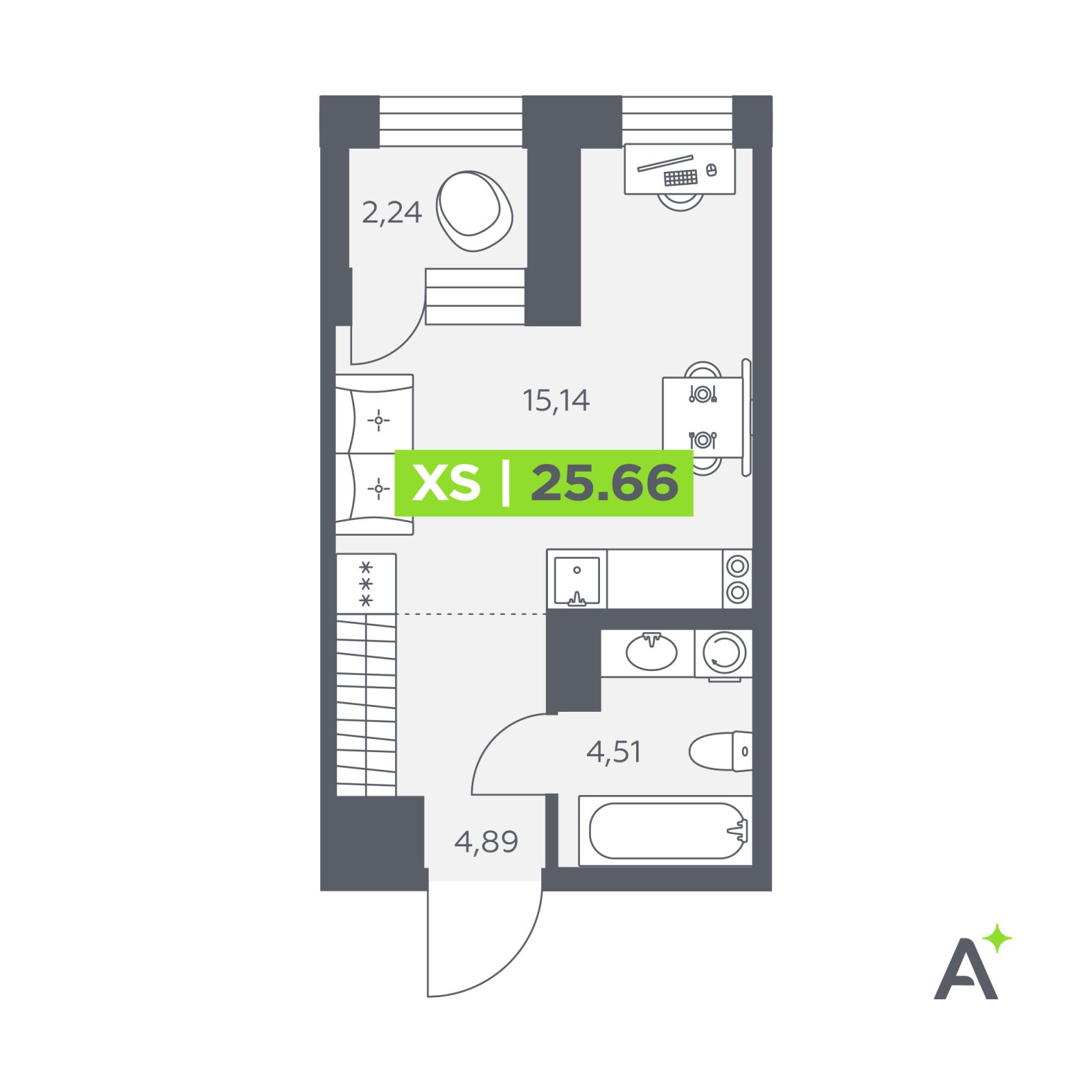 Планировка: студия, 25,7 м²