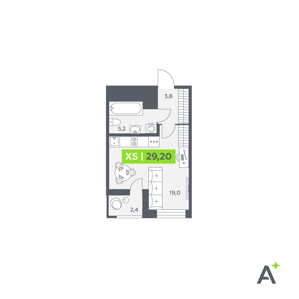 Планировка: студия, 29,2 м²