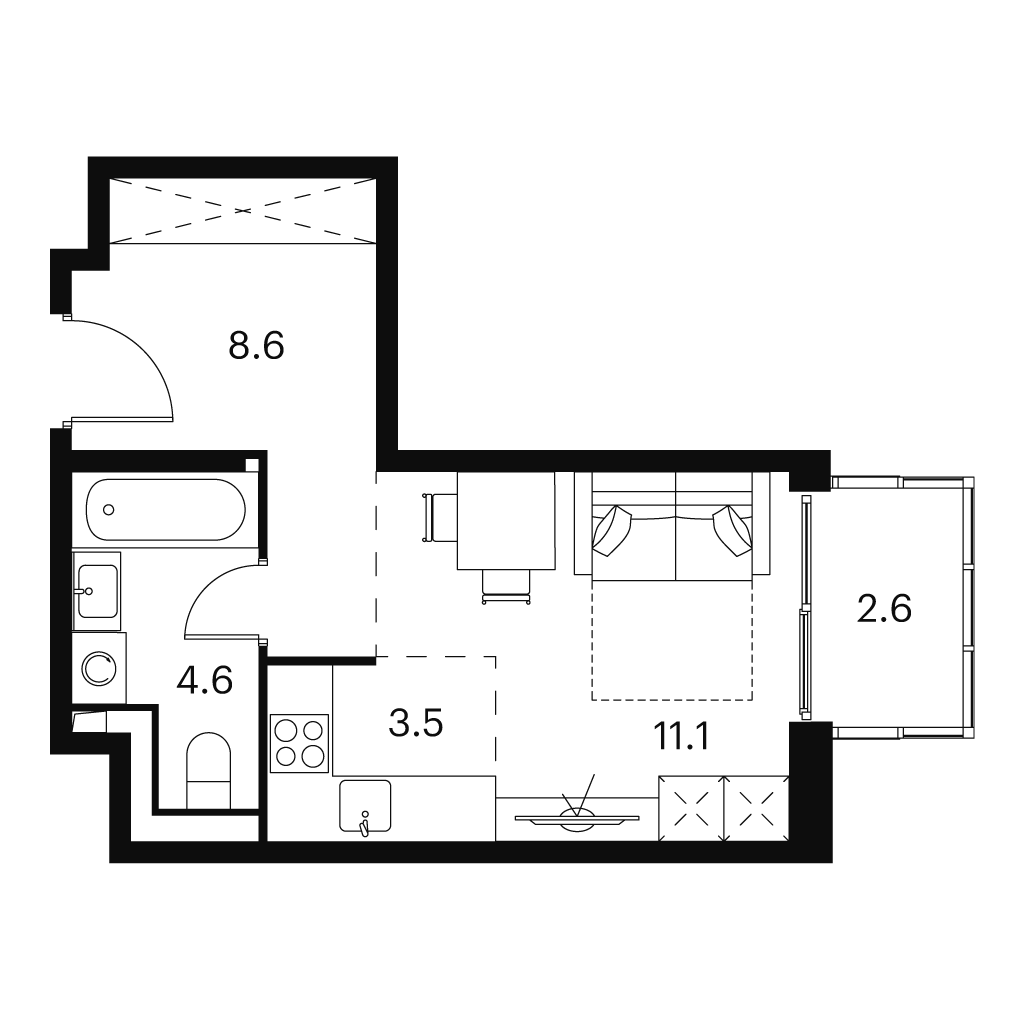 Планировка: студия, 30,4 м²
