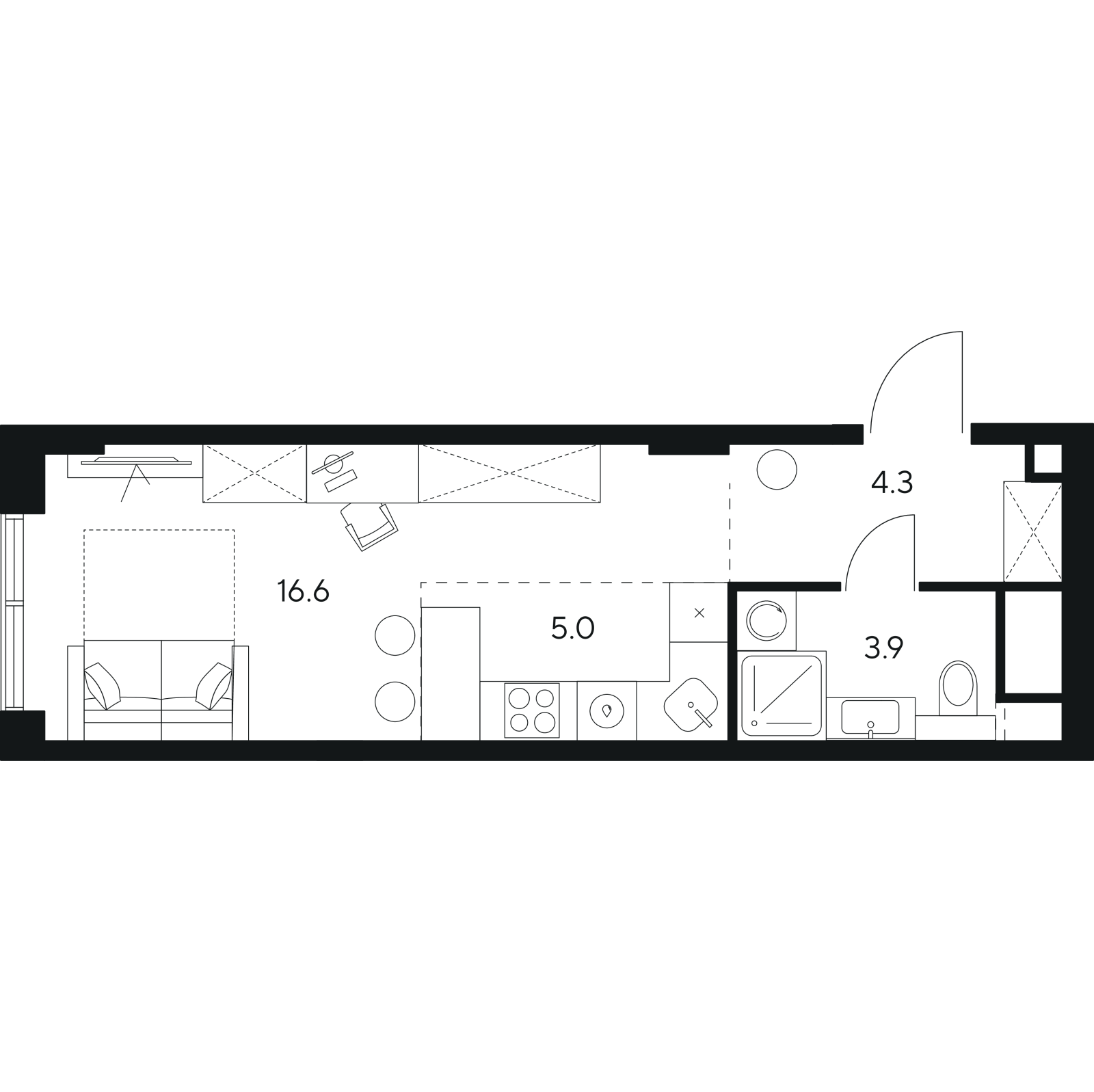Планировка: студия, 29,8 м²
