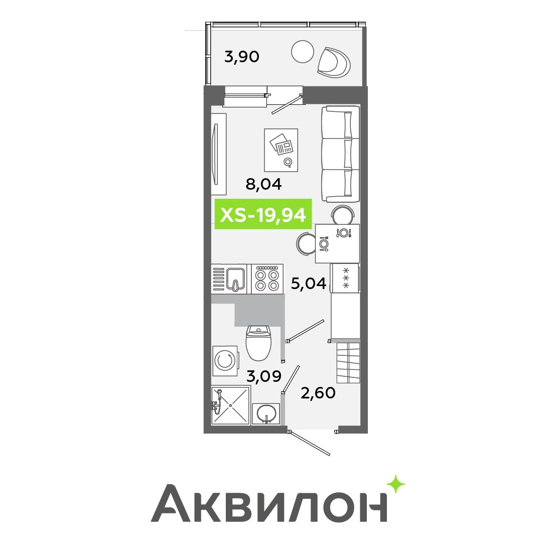 Планировка: студия, 19,9 м²
