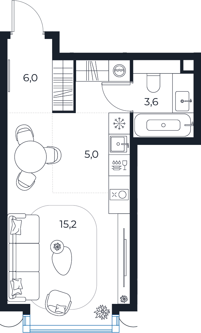 Планировка: студия, 29,8 м²