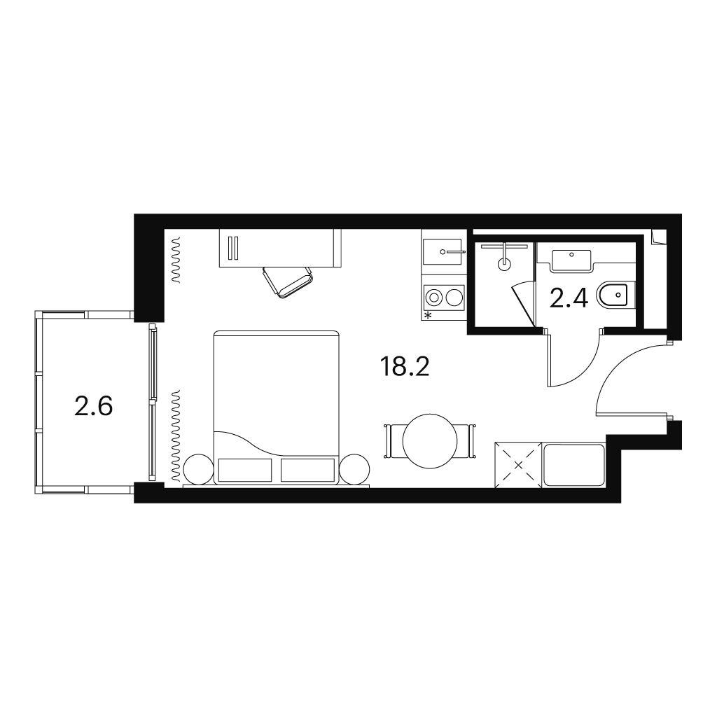Планировка: студия, 23,2 м²