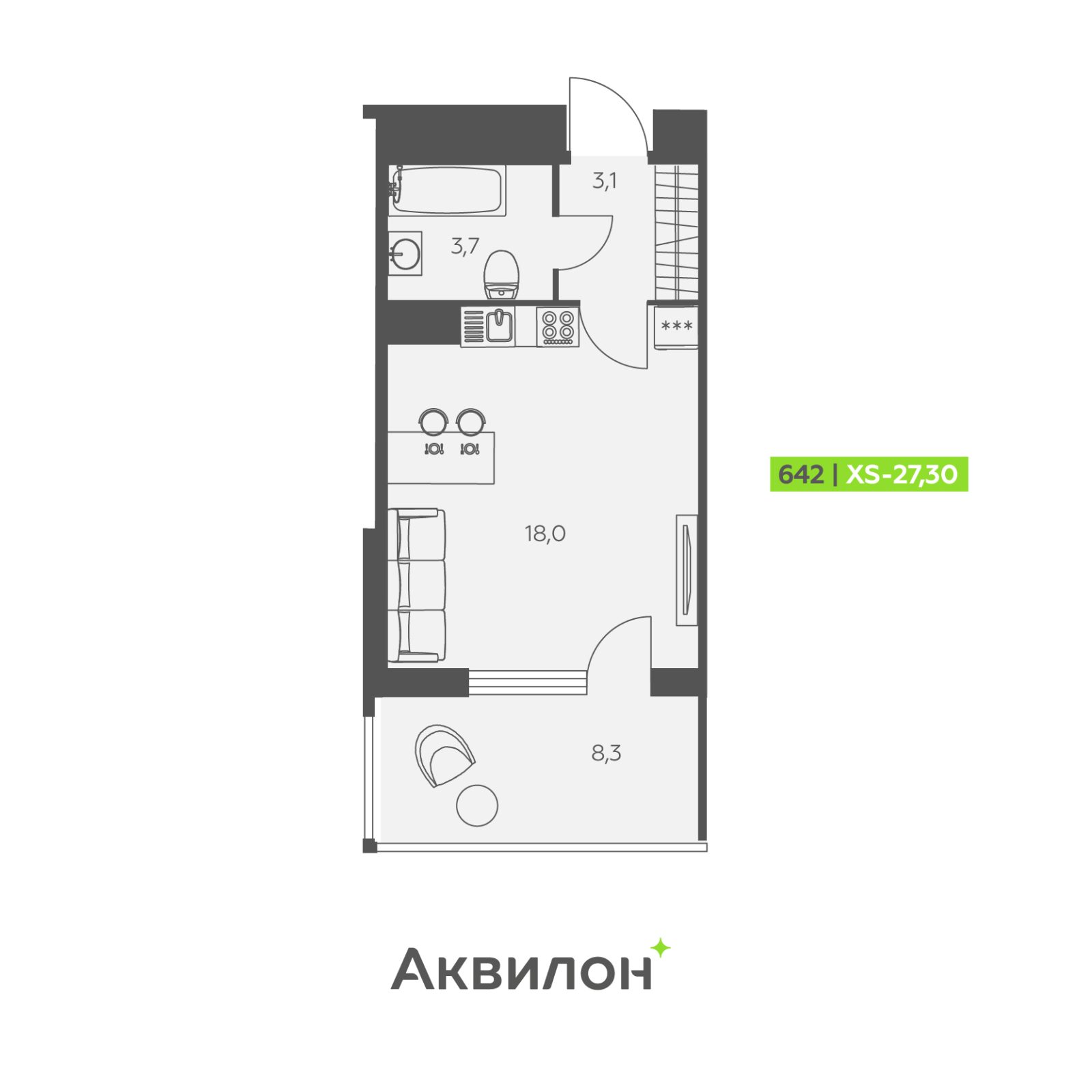 Планировка: студия, 27,3 м²