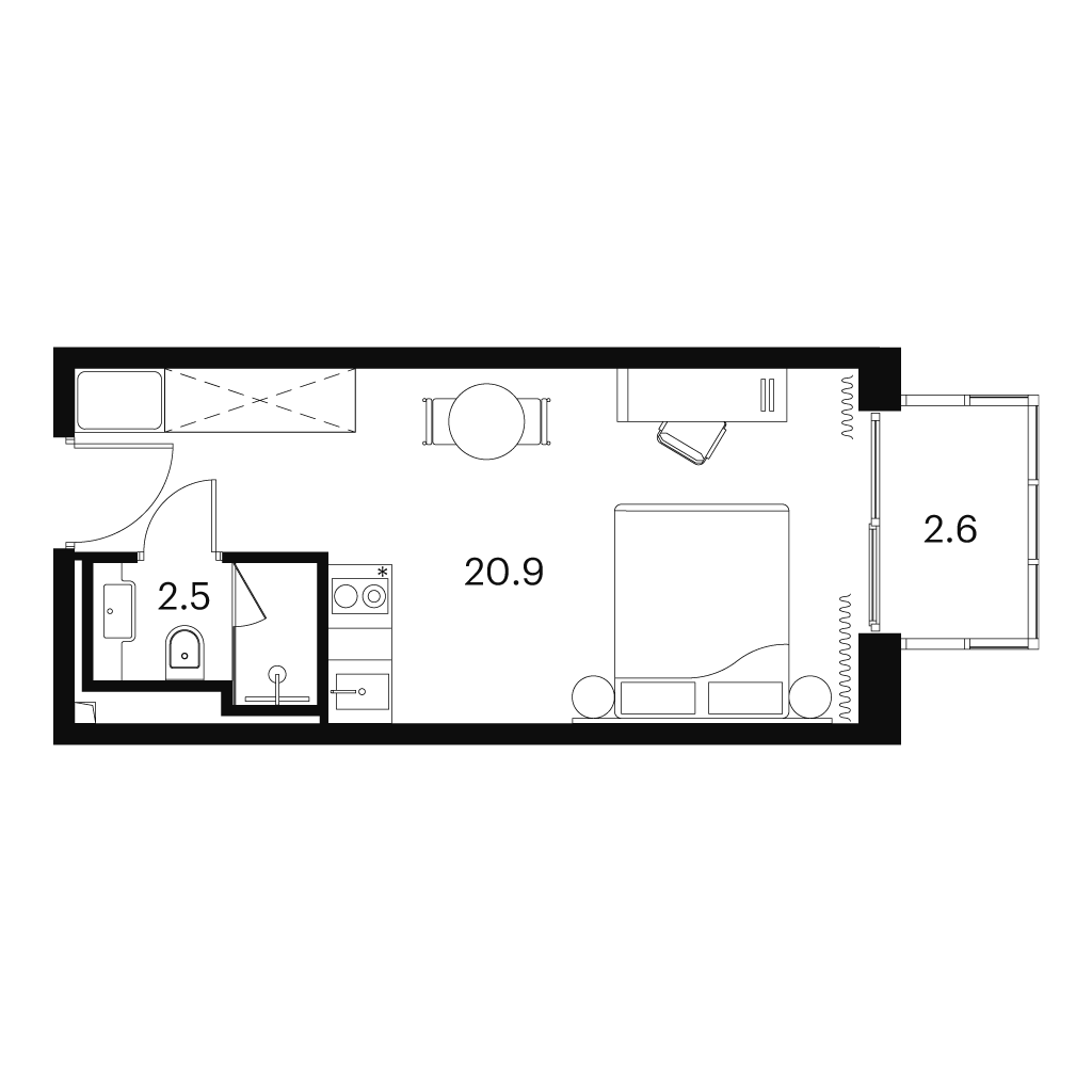 Планировка: студия, 26,0 м²