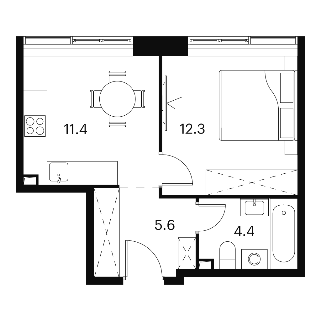 Планировка: 1-комнатная квартира, 33,7 м²
