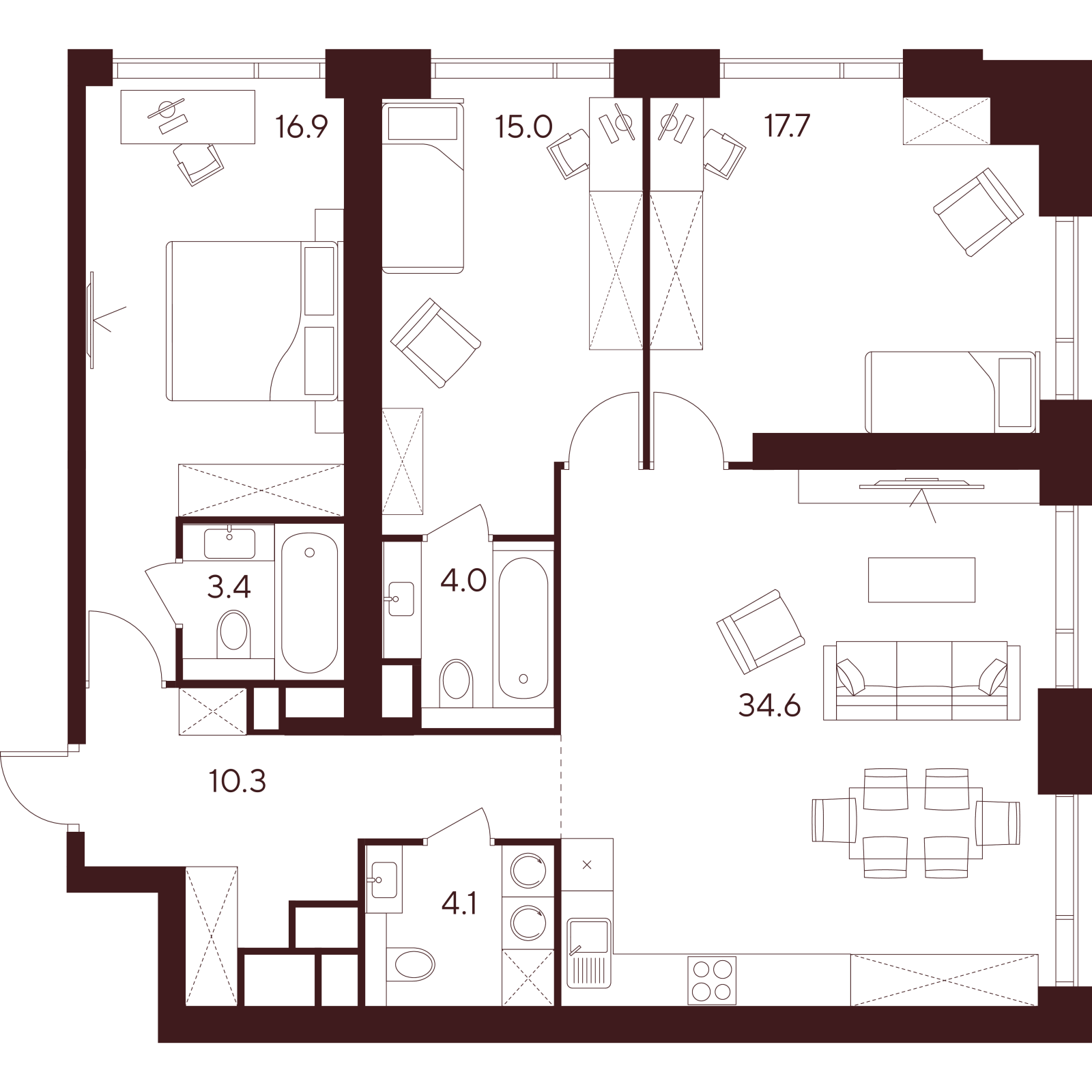Планировка: 4-комнатная квартира, 106,0 м²