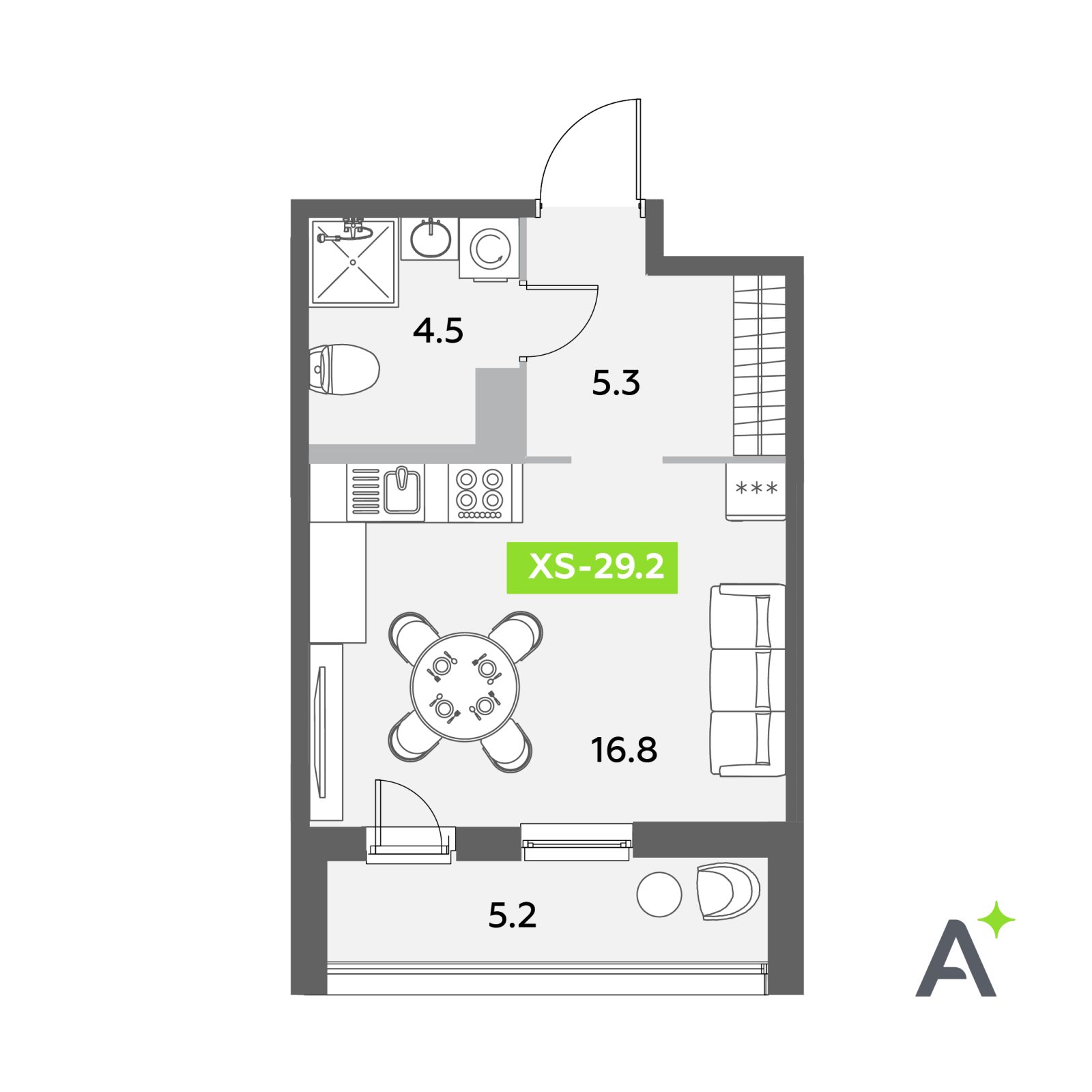 Планировка: студия, 29,2 м²