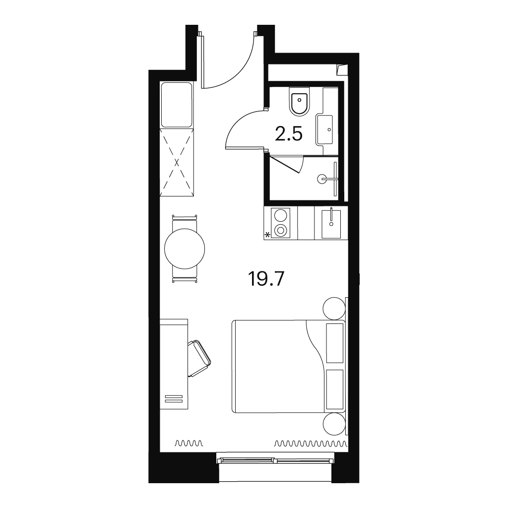 Планировка: студия, 22,2 м²