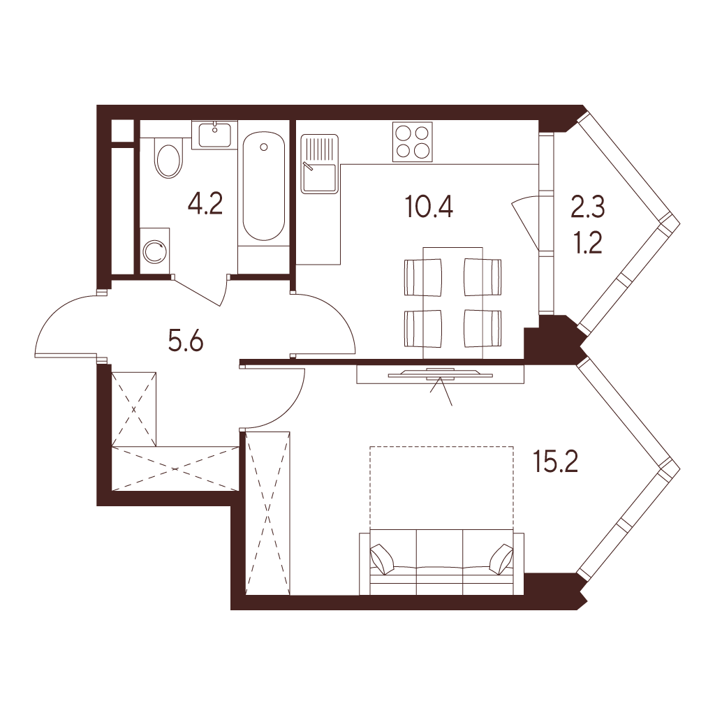 Планировка: 1-комнатная квартира, 36,6 м²