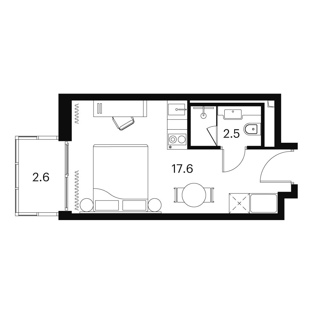 Планировка: студия, 22,7 м²