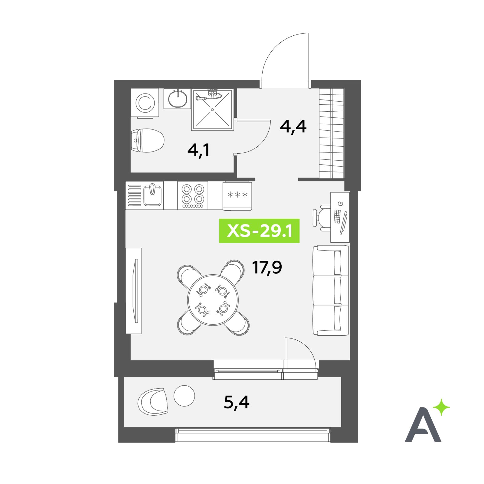 Планировка: студия, 29,1 м²