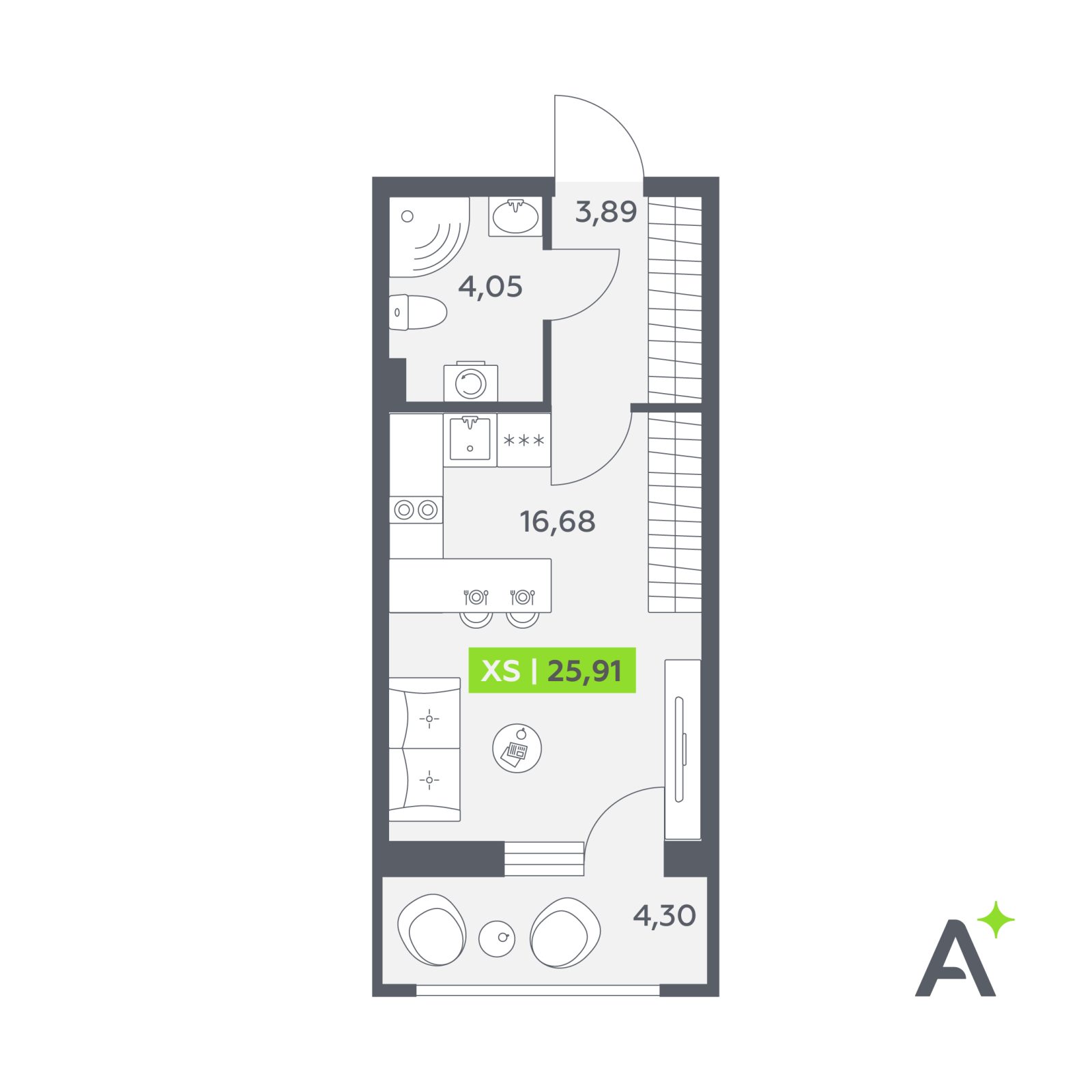 Планировка: студия, 25,9 м²