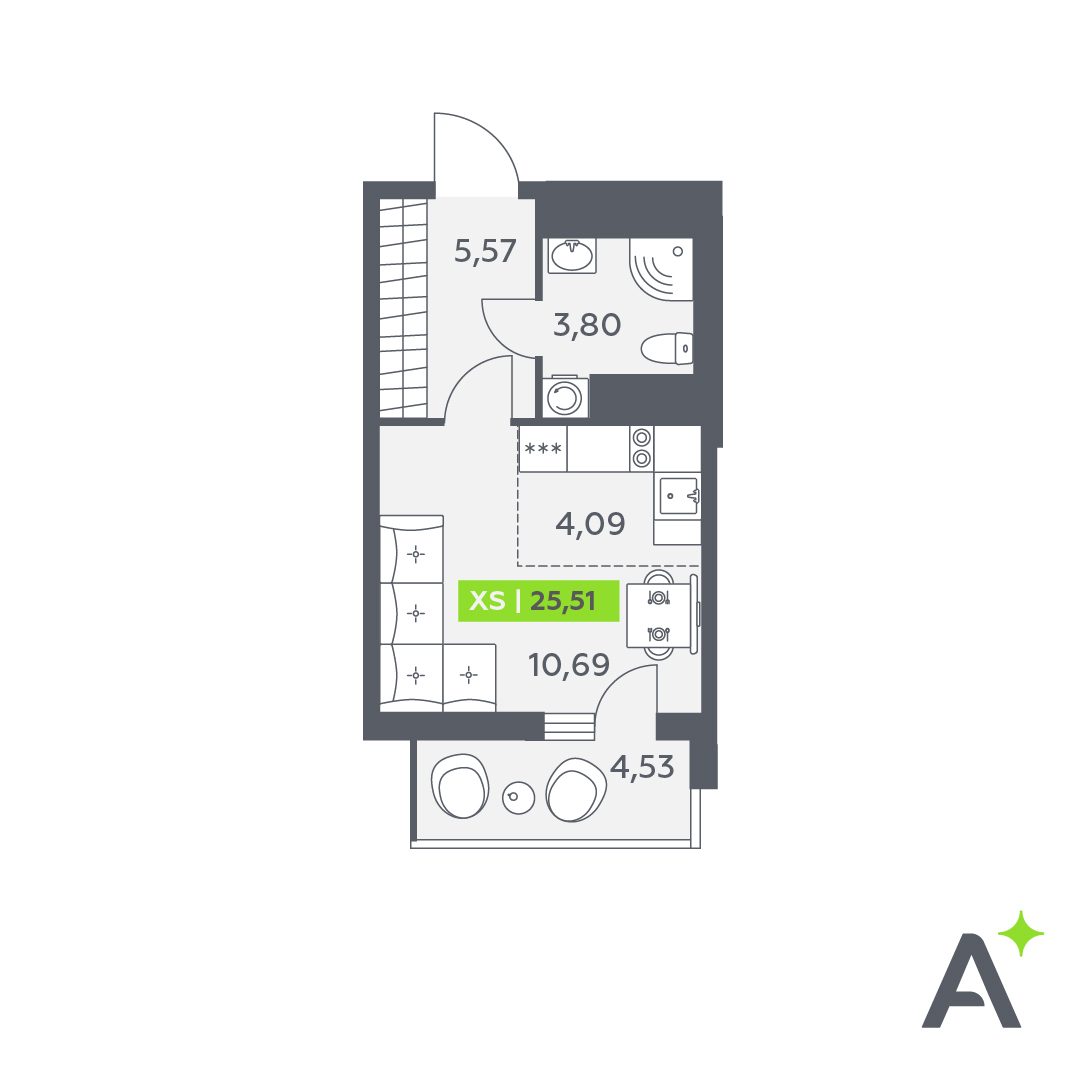 Планировка: студия, 25,5 м²