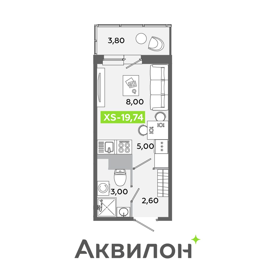 Планировка: студия, 19,7 м²