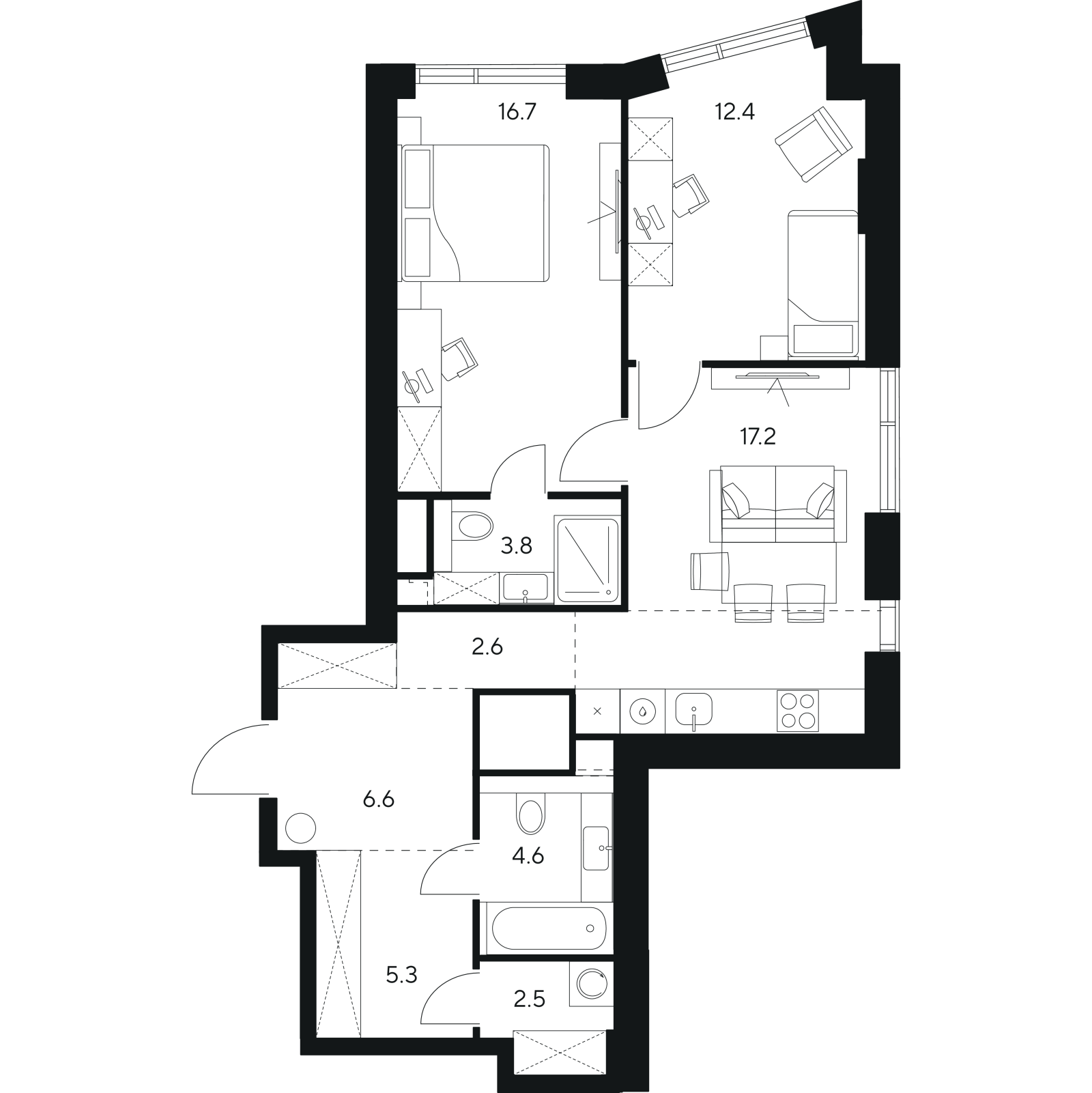 Планировка: 3-комнатная квартира, 71,7 м²