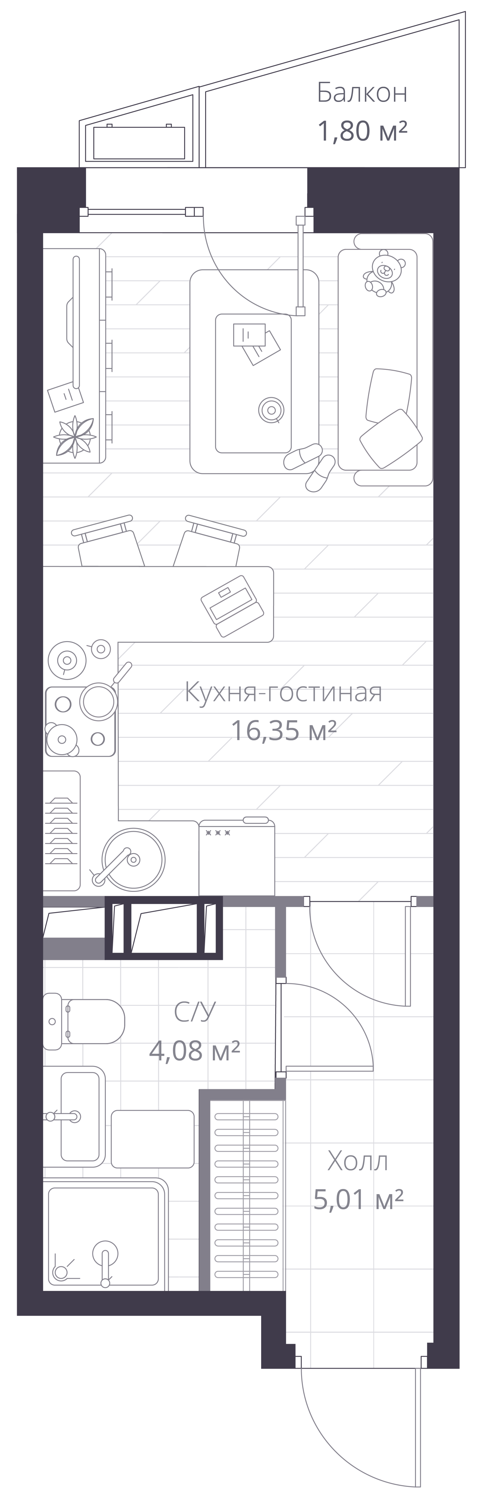 Планировка: студия, 26,0 м²