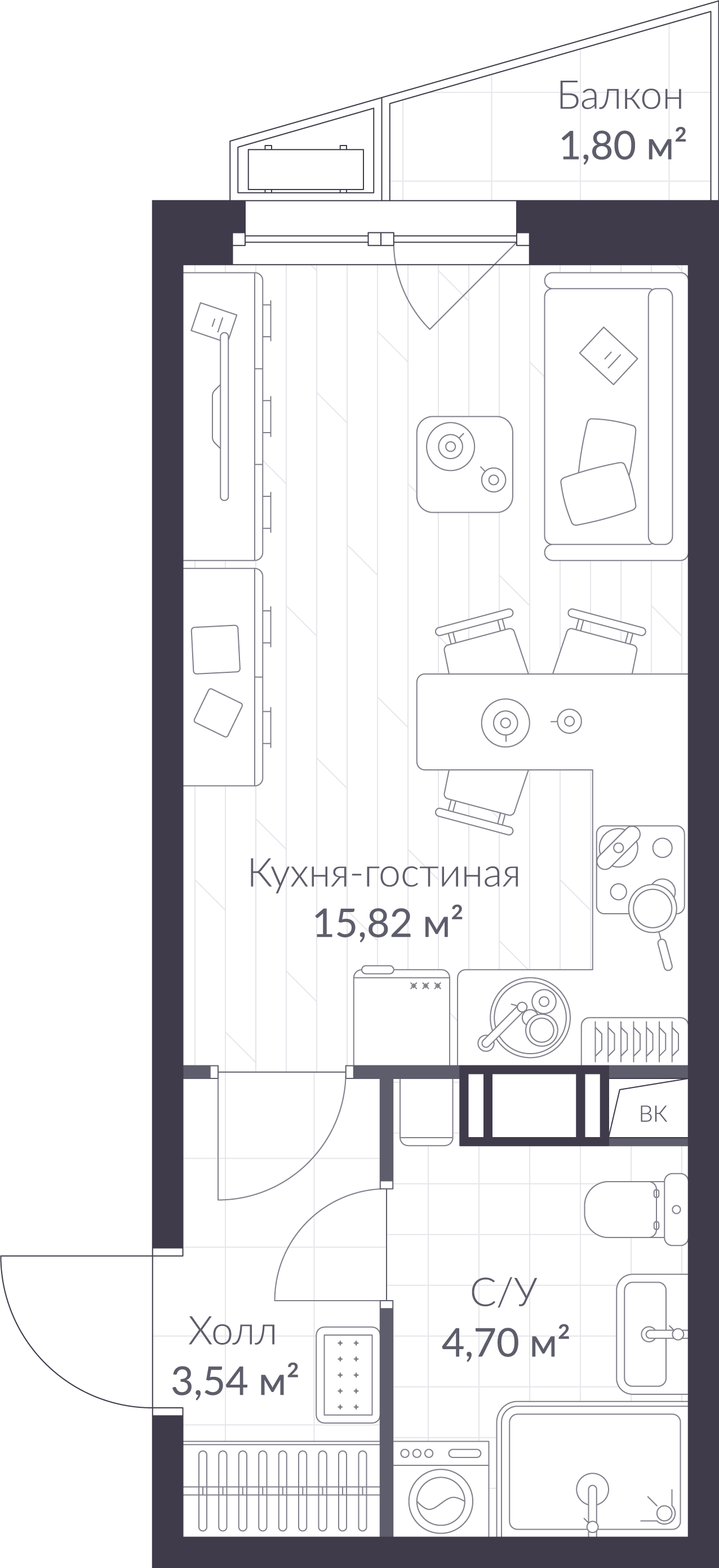 Планировка: студия, 24,6 м²