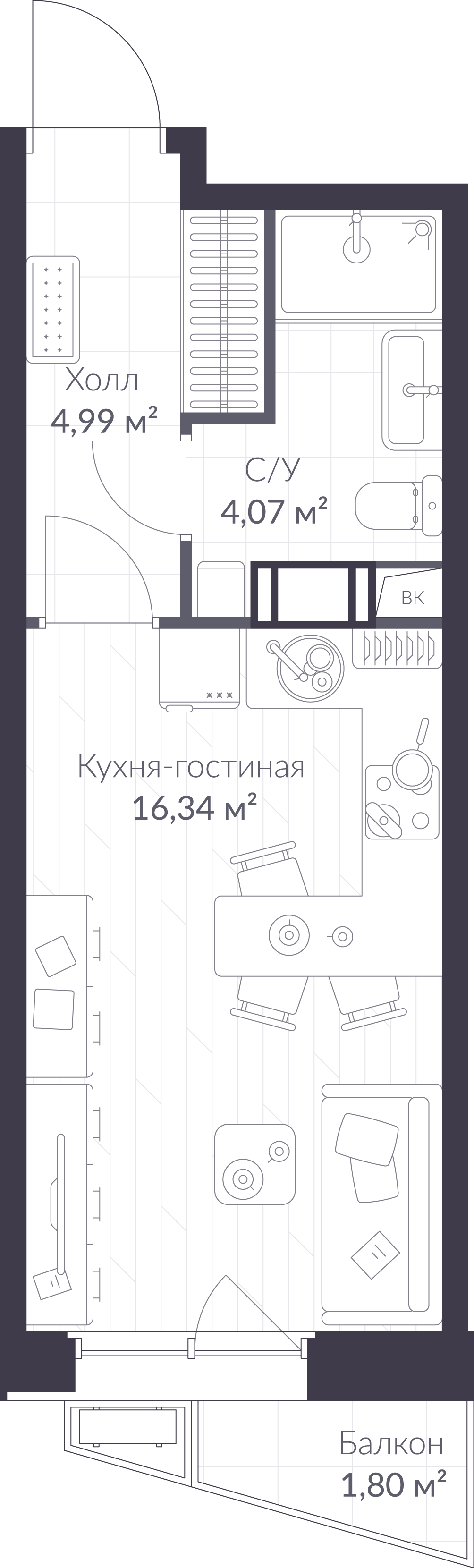 Планировка: студия, 25,9 м²