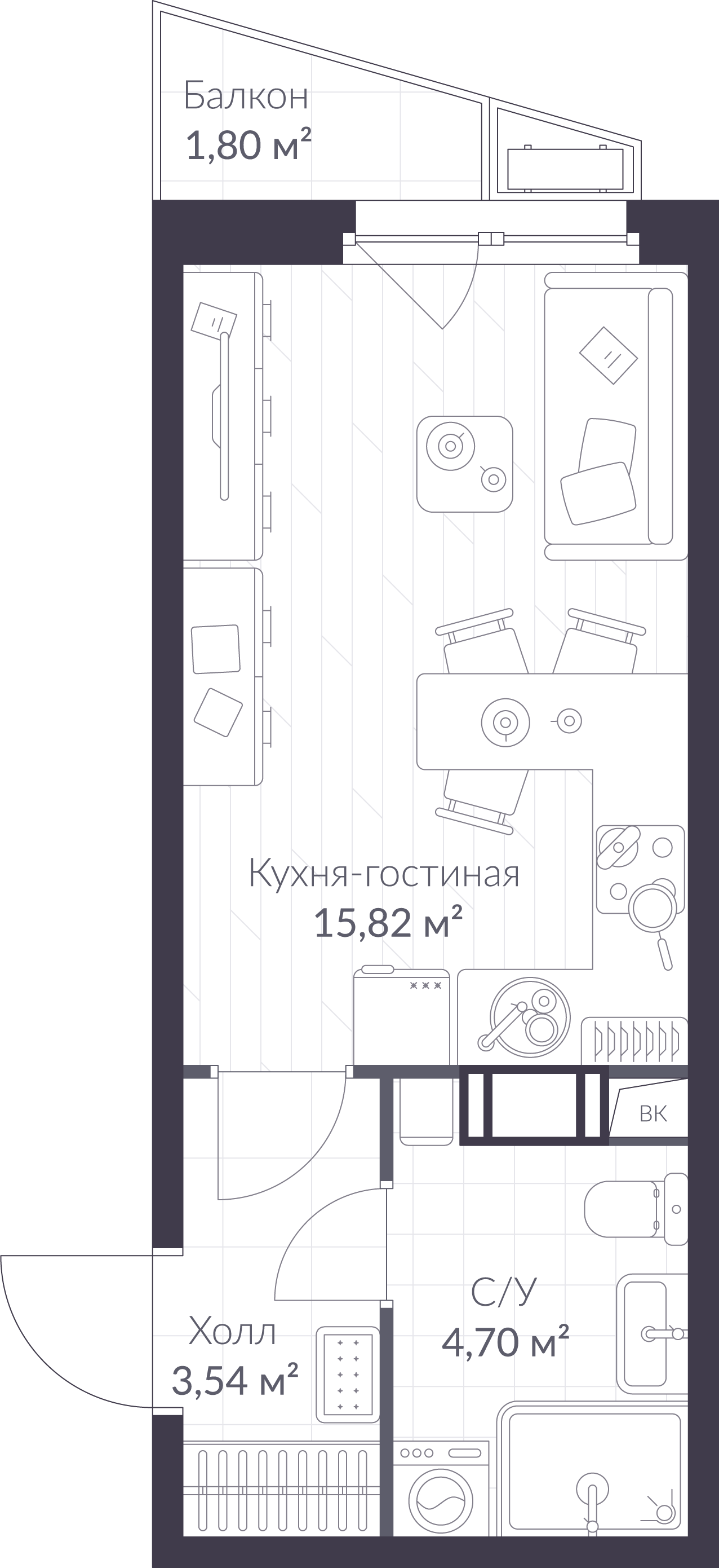 Планировка: студия, 24,6 м²