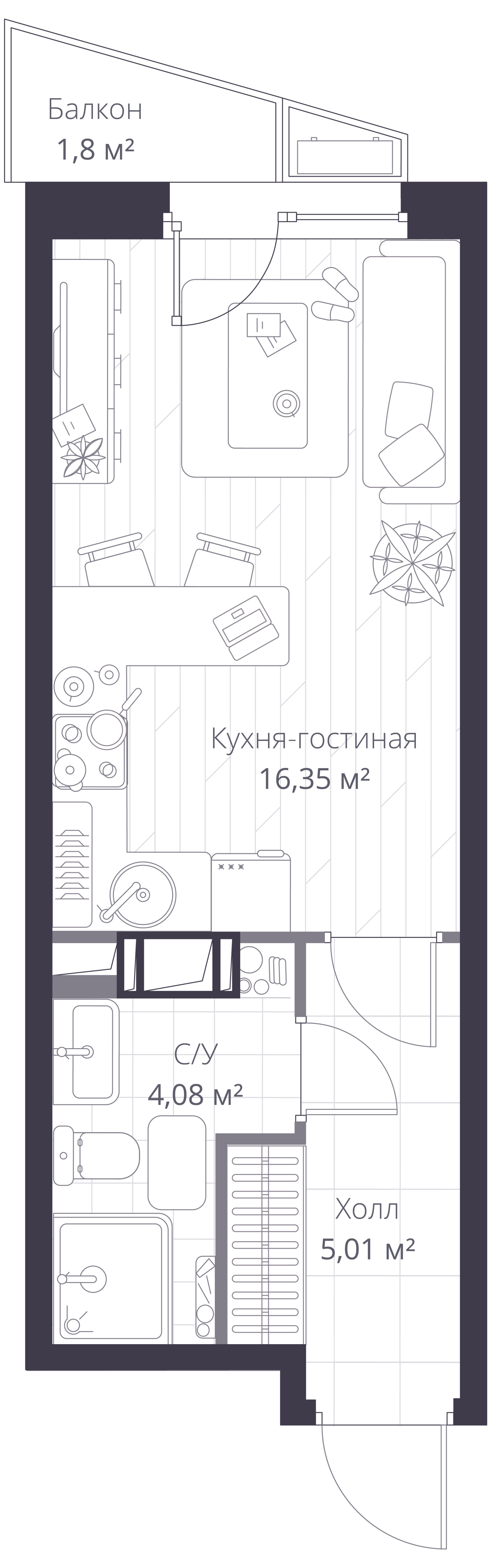 Планировка: студия, 26,2 м²