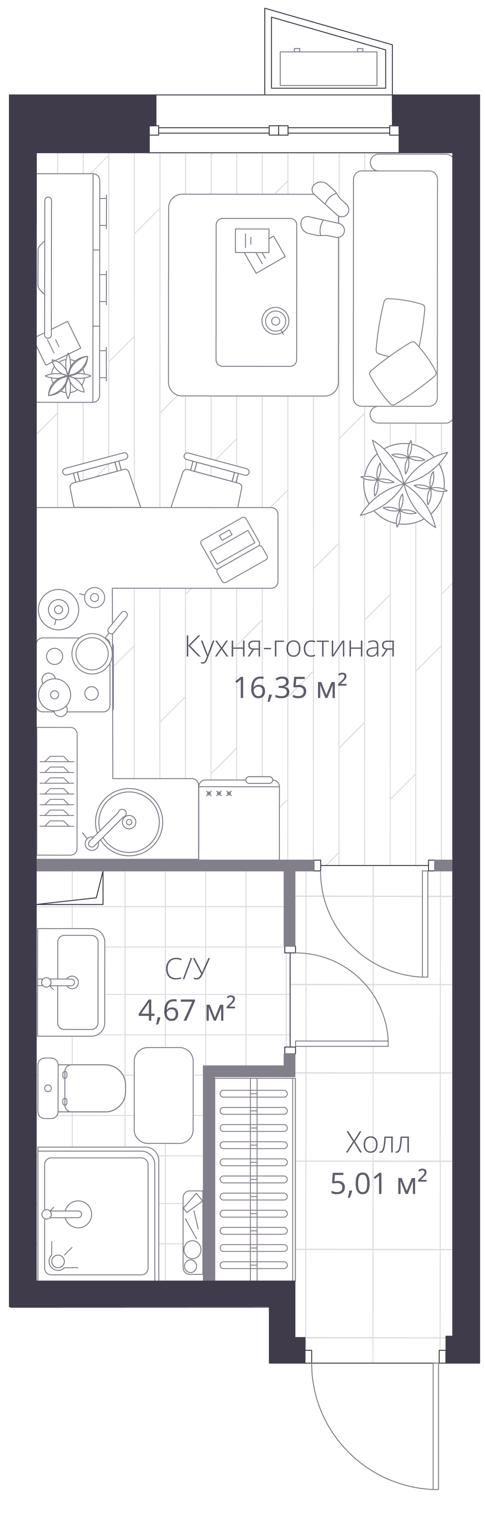 Планировка: студия, 26,1 м²