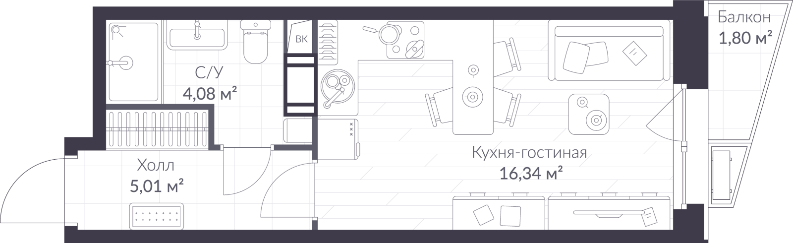 Планировка: студия, 26,0 м²