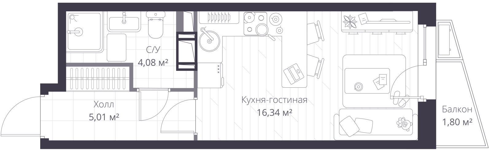 Планировка: студия, 26,0 м²