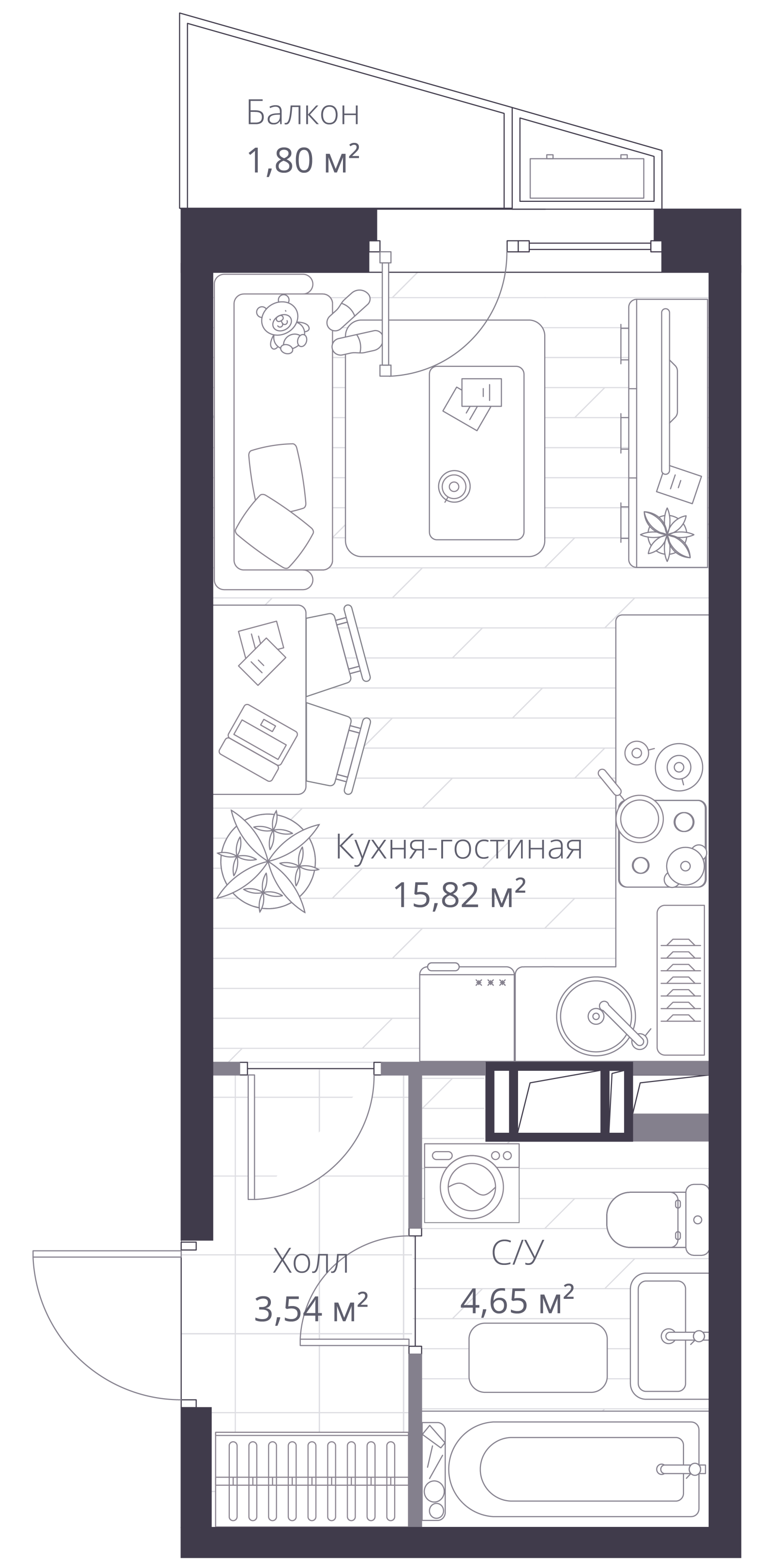 Планировка: студия, 25,0 м²