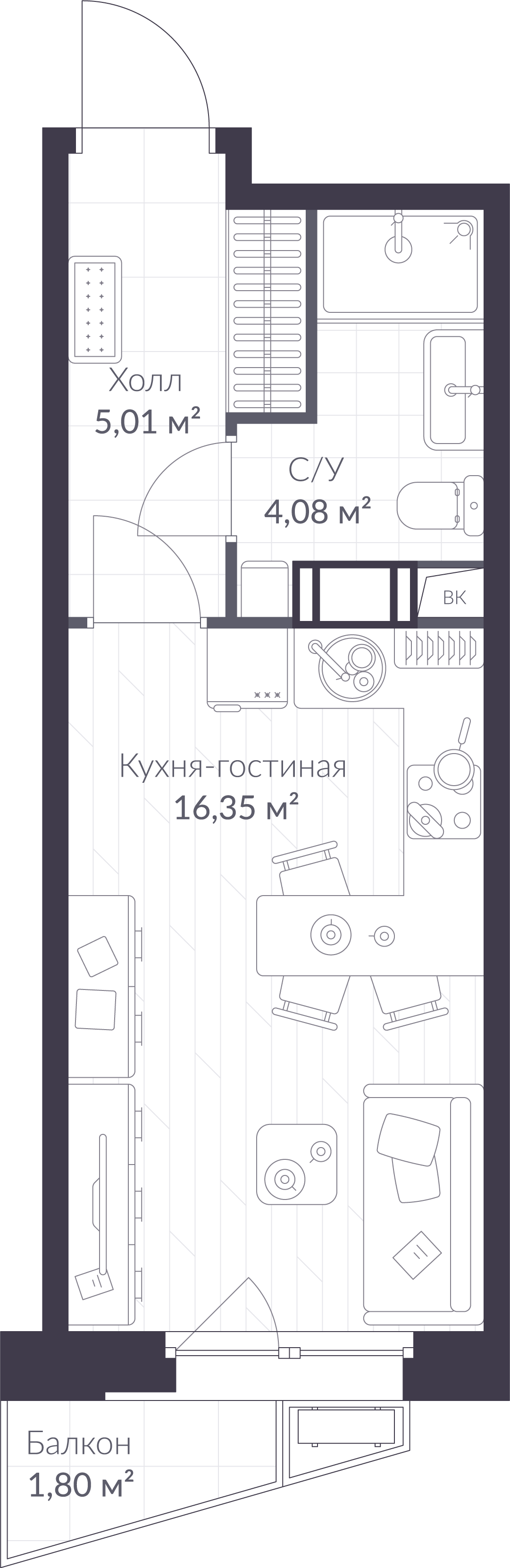 Планировка: студия, 26,0 м²