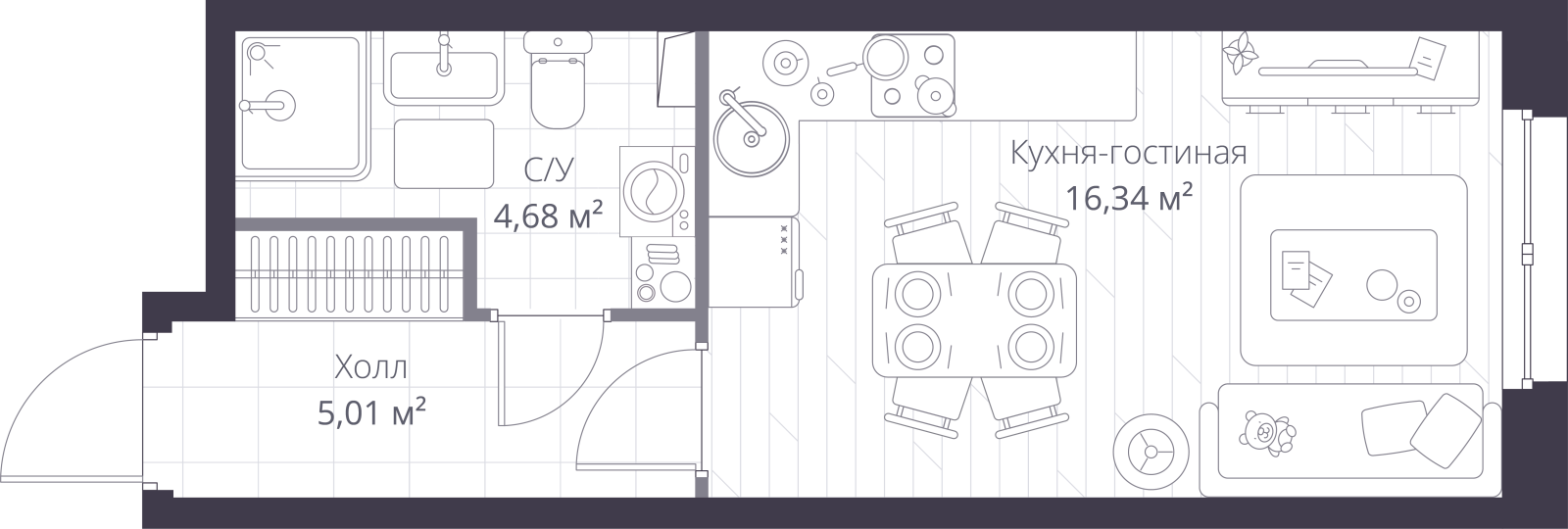 Планировка: студия, 26,1 м²