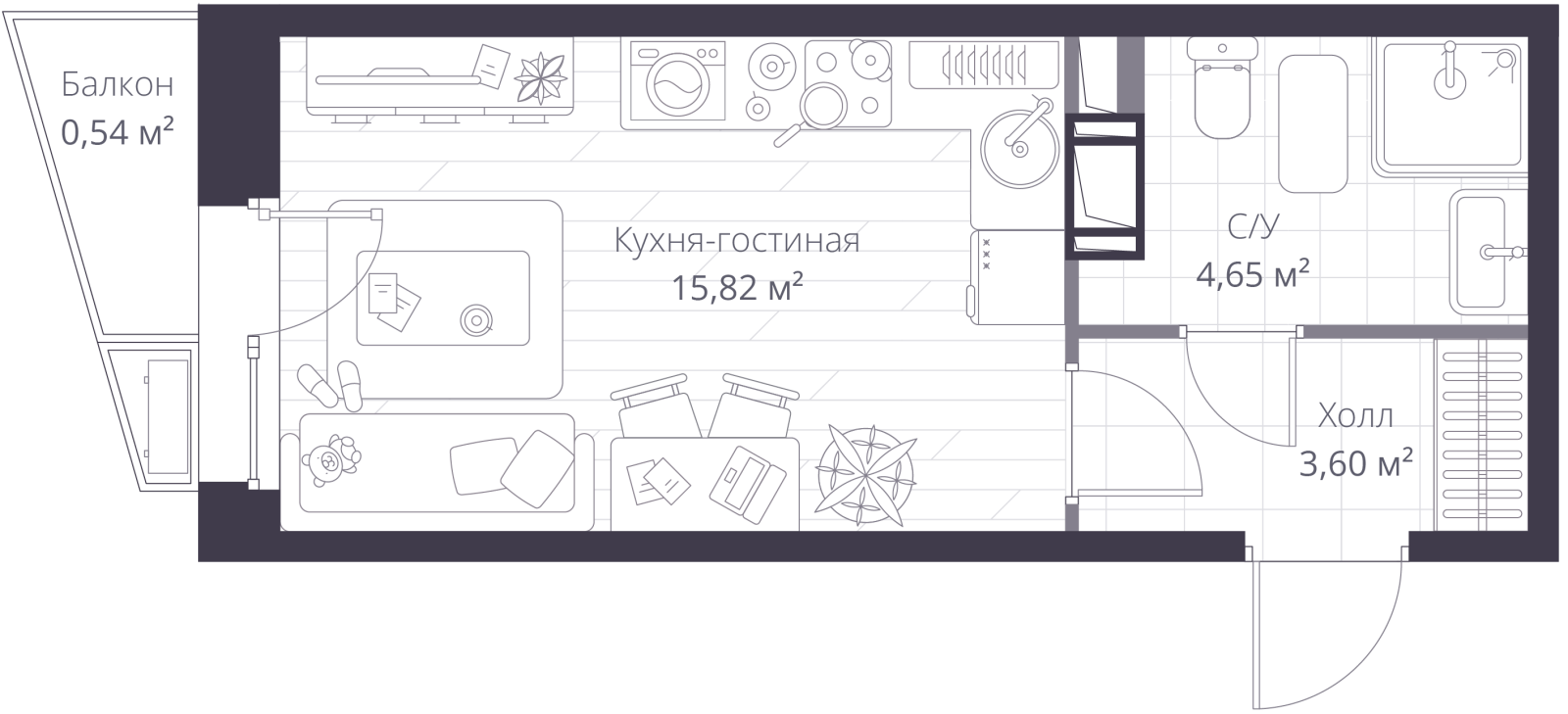 Планировка: студия, 24,8 м²