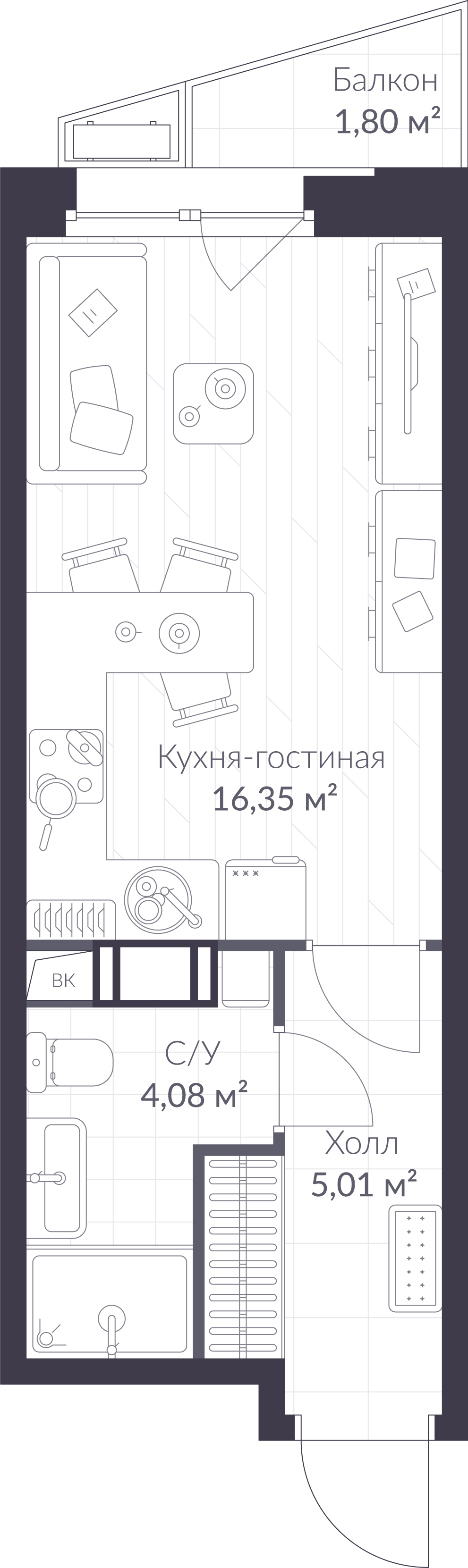 Планировка: студия, 26,0 м²