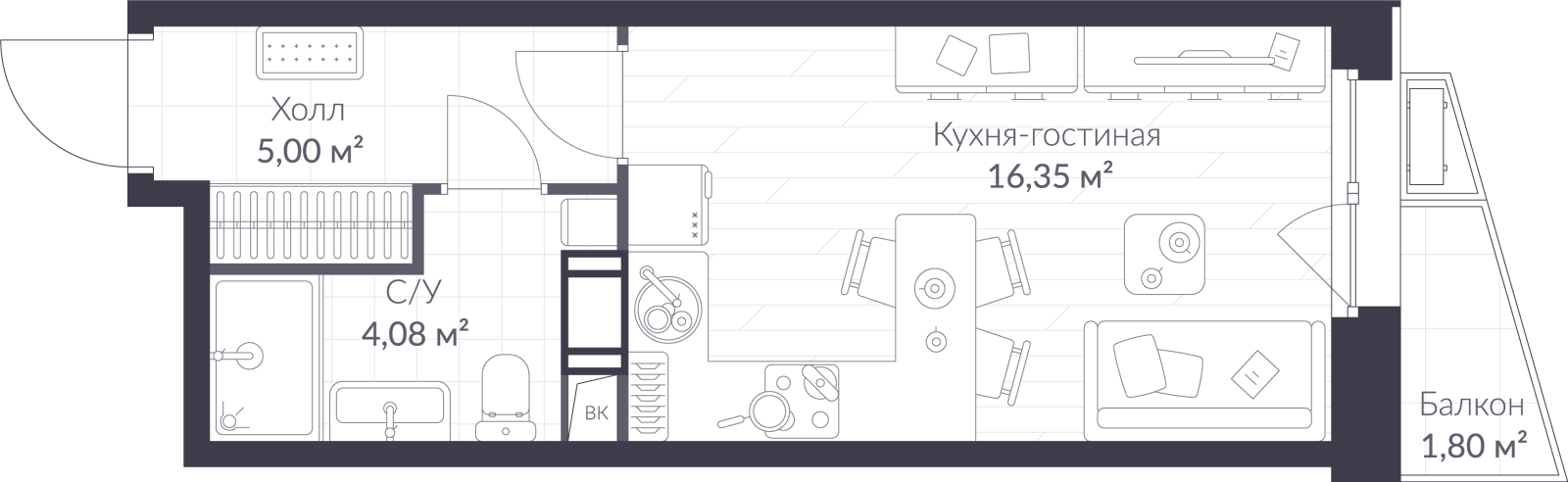 Планировка: студия, 26,0 м²