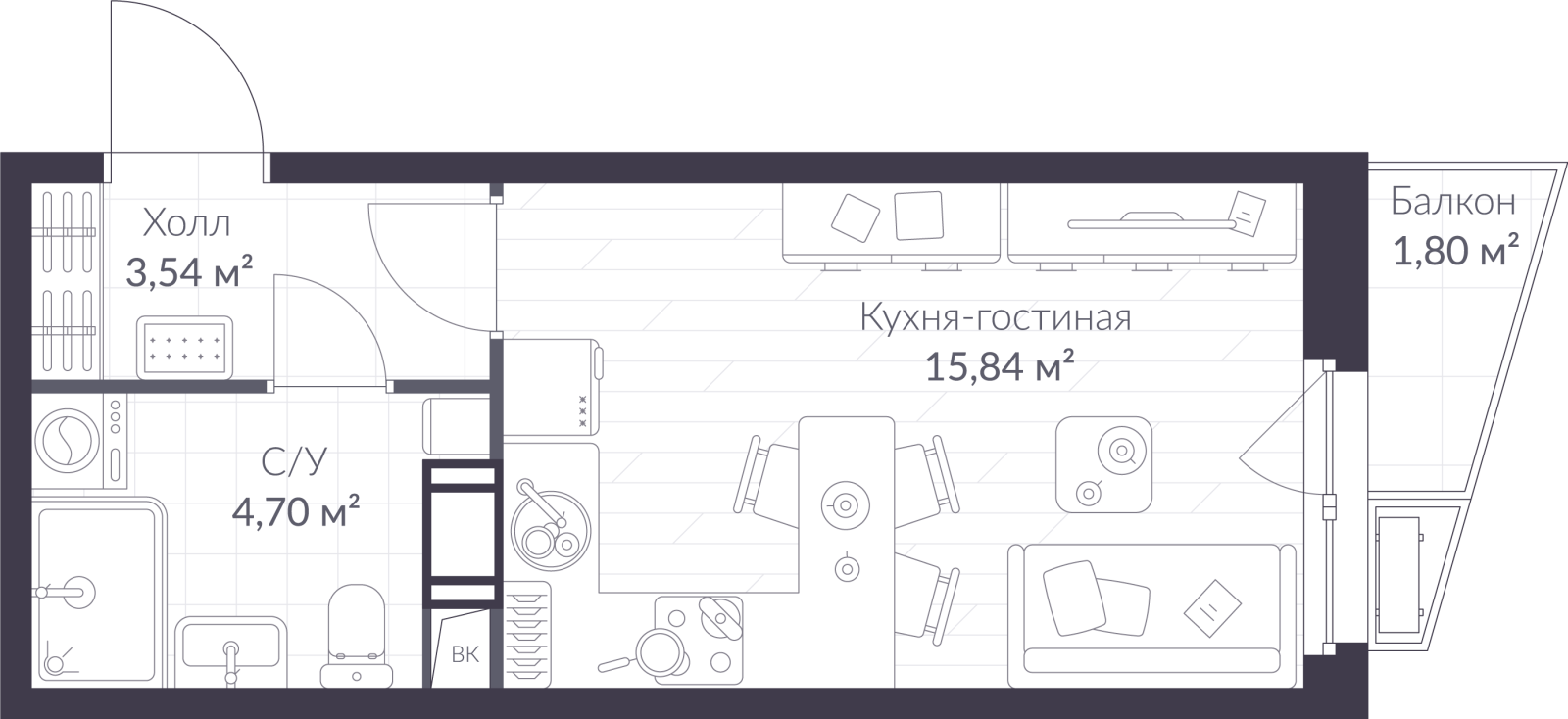 Планировка: студия, 24,6 м²