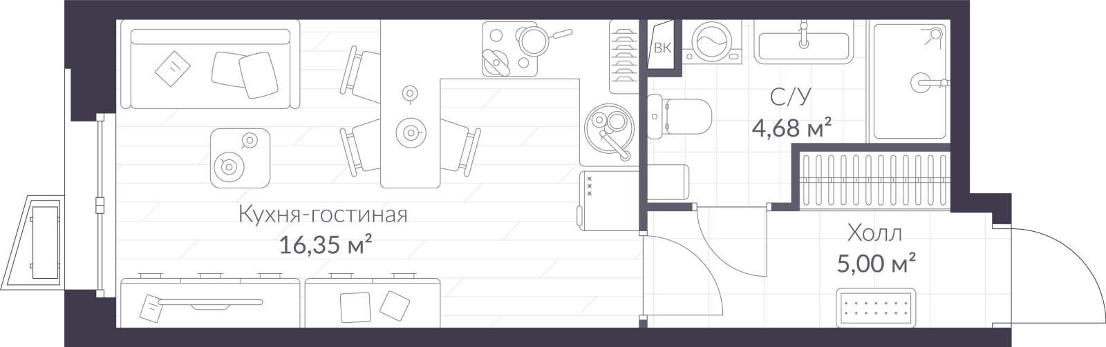 Планировка: студия, 26,0 м²