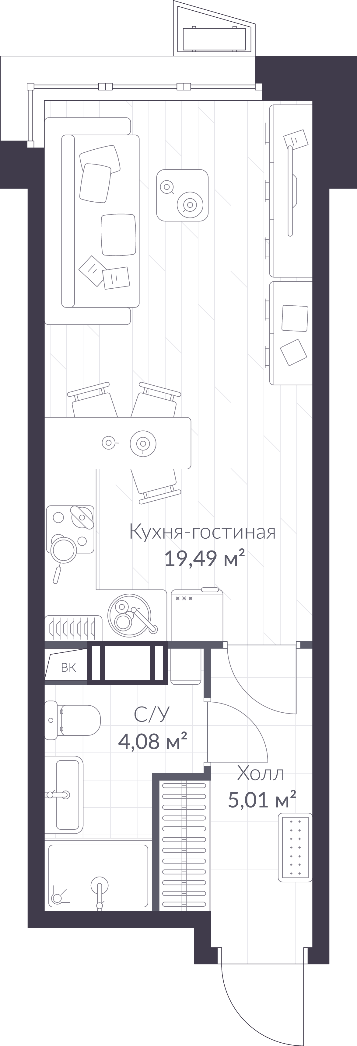 Планировка: студия, 28,6 м²